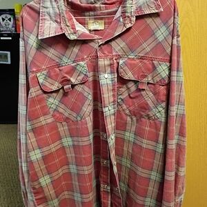 Haband Red Plaid Casual Button Down Shirt